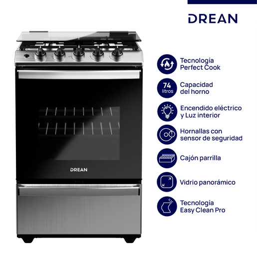 Cocina Multigas 56 cm Inoxidable con Encendido Eléctrico Drean - CD5614AI0 Cocina Multigas 56 cm Inoxidable con Encendido Eléctrico Drean - CD5614AI0