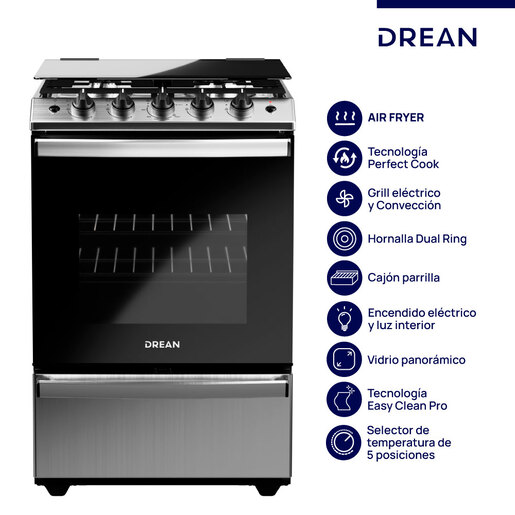 Cocina Multigas 56 cm Inoxidable con Air Fryer Drean - CD5617AI0 Cocina Multigas 56 cm Inoxidable con Air Fryer Drean - CD5617AI0