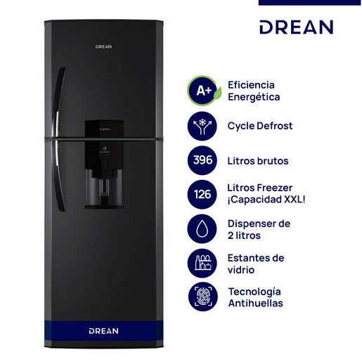 Heladera con freezer Cíclica 396 L Black Steel Drean - HDR400F41N Heladera con freezer Cíclica 396 L Black Steel Drean - HDR400F41N
