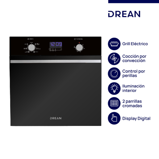 Horno Eléctrico Empotrable 60 cm Negro Digital Drean - HEDR601CN Horno Eléctrico Empotrable 60 cm Negro Digital Drean - HEDR601CN