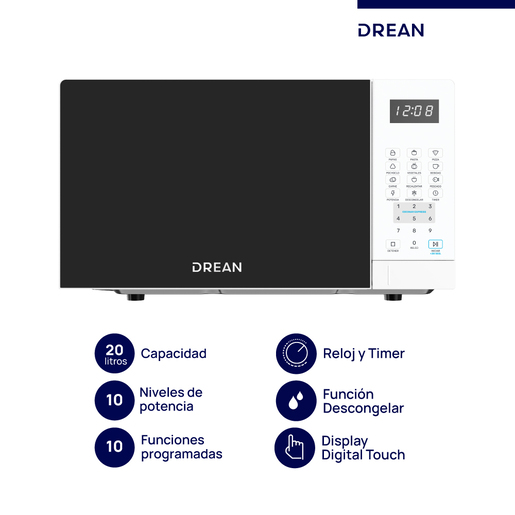Microondas Digital 20 L Blanco Drean - HMD20ARBB0 Microondas Digital 20 L Blanco Drean - HMD20ARBB0
