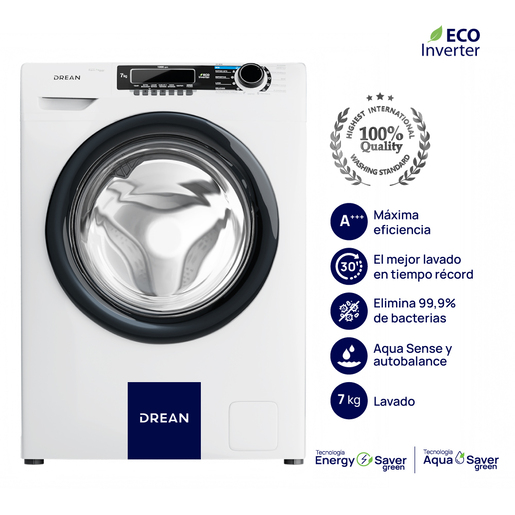 Lavarropas Carga Frontal Ecoinverter 7 Kg Blanco Drean - LFDR0710SB0 Lavarropas Carga Frontal Ecoinverter 7 Kg Blanco Drean - LFDR0710SB0