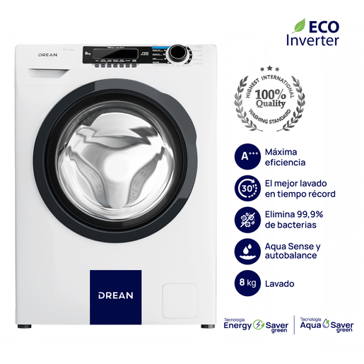 Lavarropas Carga Frontal Ecoinverter 8 Kg Blanco Drean - LFDR0814SB0 Lavarropas Carga Frontal Ecoinverter 8 Kg Blanco Drean - LFDR0814SB0