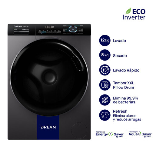 Lavasecarropas Ecoinverter 12 Kg Gris Drean - LSCDR1208SG0 Lavasecarropas Ecoinverter 12 Kg Gris Drean - LSCDR1208SG0