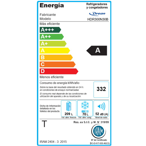 Heladera con freezer No Frost 285 L Blanca Drean - HDR300N30B