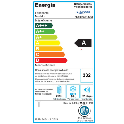 Heladera con freezer No Frost 285 L Steel Drean - HDR300N30M