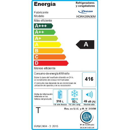 Heladera con freezer No Frost 420 L Steel Drean - HDR420N30M