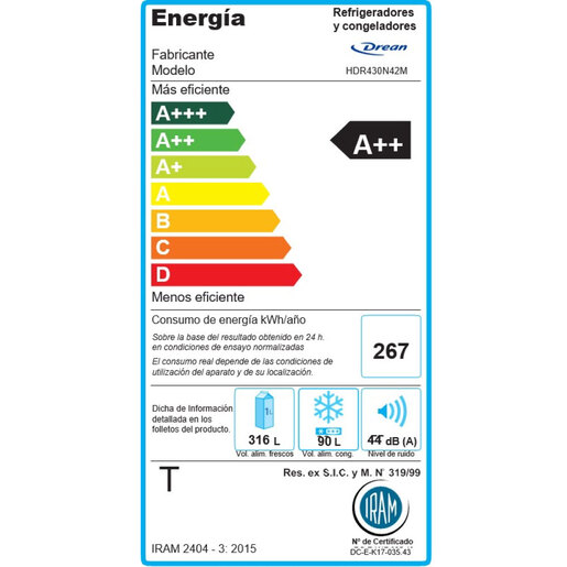 Heladera con freezer No Frost Inverter 424 L Steel Drean - HDR430N42M