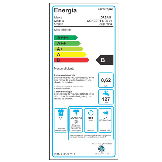 Lavarropas Carga Superior 5 Kg Blanco Drean - CONCEPT 5.05 V1