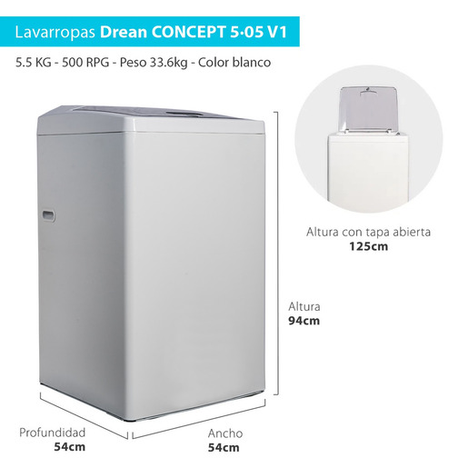 Lavarropas Carga Superior 5 Kg Blanco Drean - CONCEPT 5.05 V1