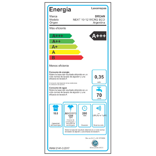 Lavarropas Carga Frontal Inverter 10 Kg Gris Drean - NEXT 10.12 WCRG ECO