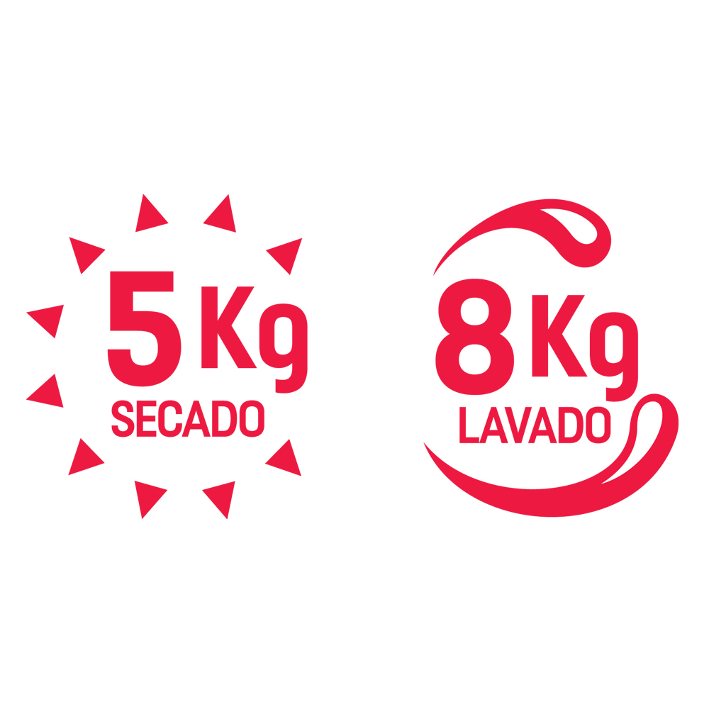 8 kg de lavado y 5 kg de secado 8 kg de lavado y 5 kg de secado